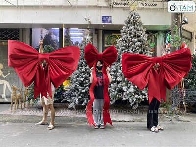 Nơ đỏ vải nhung xịn 4 cánh đuôi siêu dài cỡ lớn [Đứng form] PK-NO-13